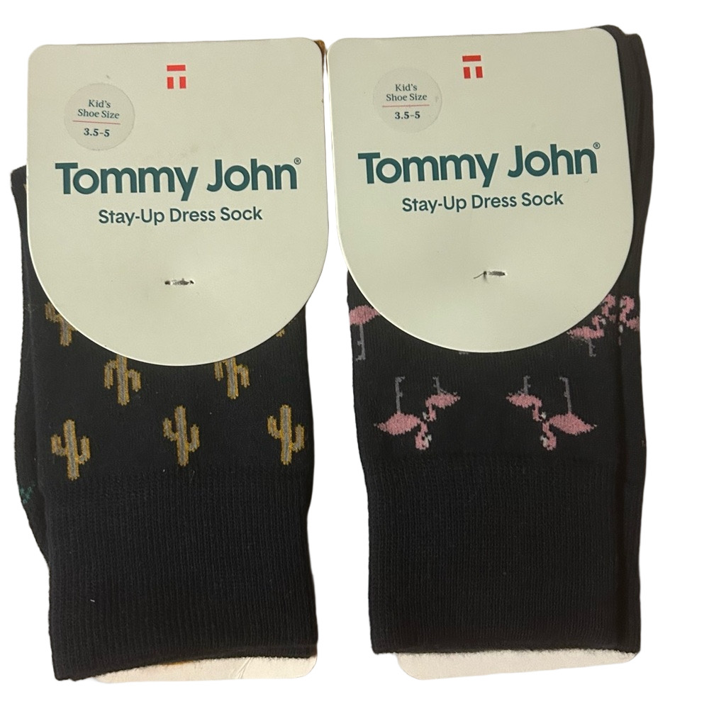 Tommy John 2 Pairs Of Kids Stay Up Dress Socks Cactus Flamingo Shoe Size 3.5 - 5